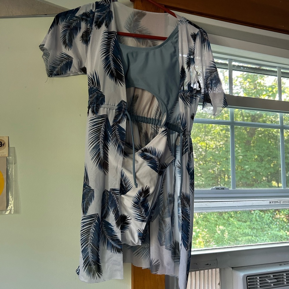 SHEIN Blue Leaf Print Backless Dress